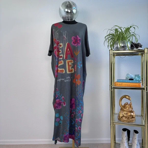 NATURAL LIFE | Life is a Canvas Maxi T-shirt Dress, Medium, Cotton, Peace - Picture 2 of 16